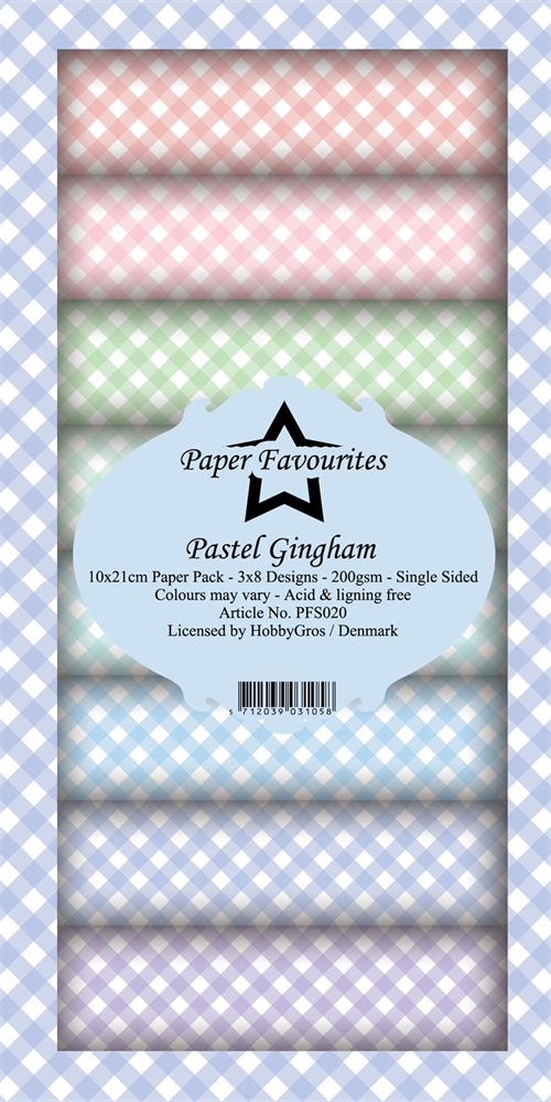 Paper Favourites slim card Pastel gingham 3x8 design 10x21cm 200g